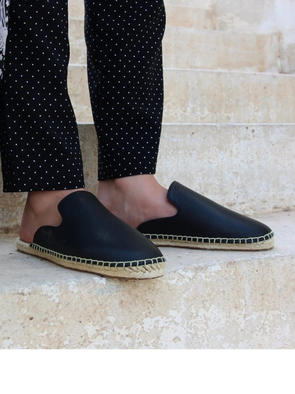 Soludos Black Leather Espadrilles Mule Flats